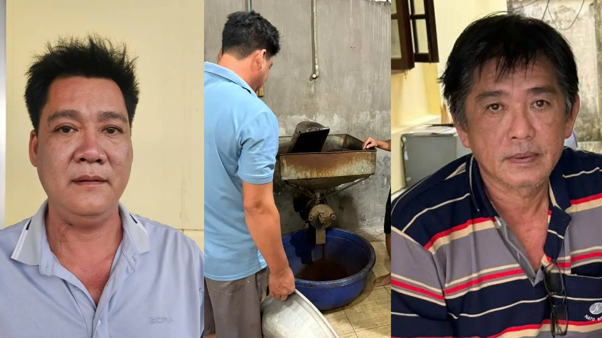 Các đối tượng sản xuất cà phê bột giả (Ảnh: Cổng thông tin Chính phủ).