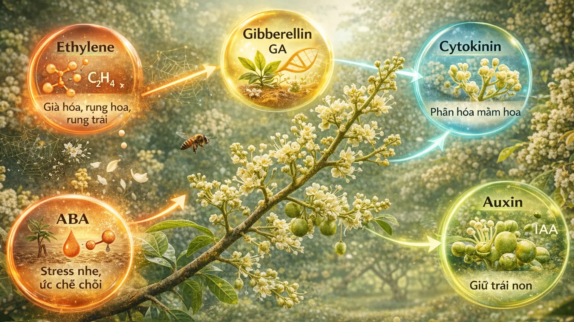 Hormone ảnh hưởng đến sự phát triển cây nhãn.