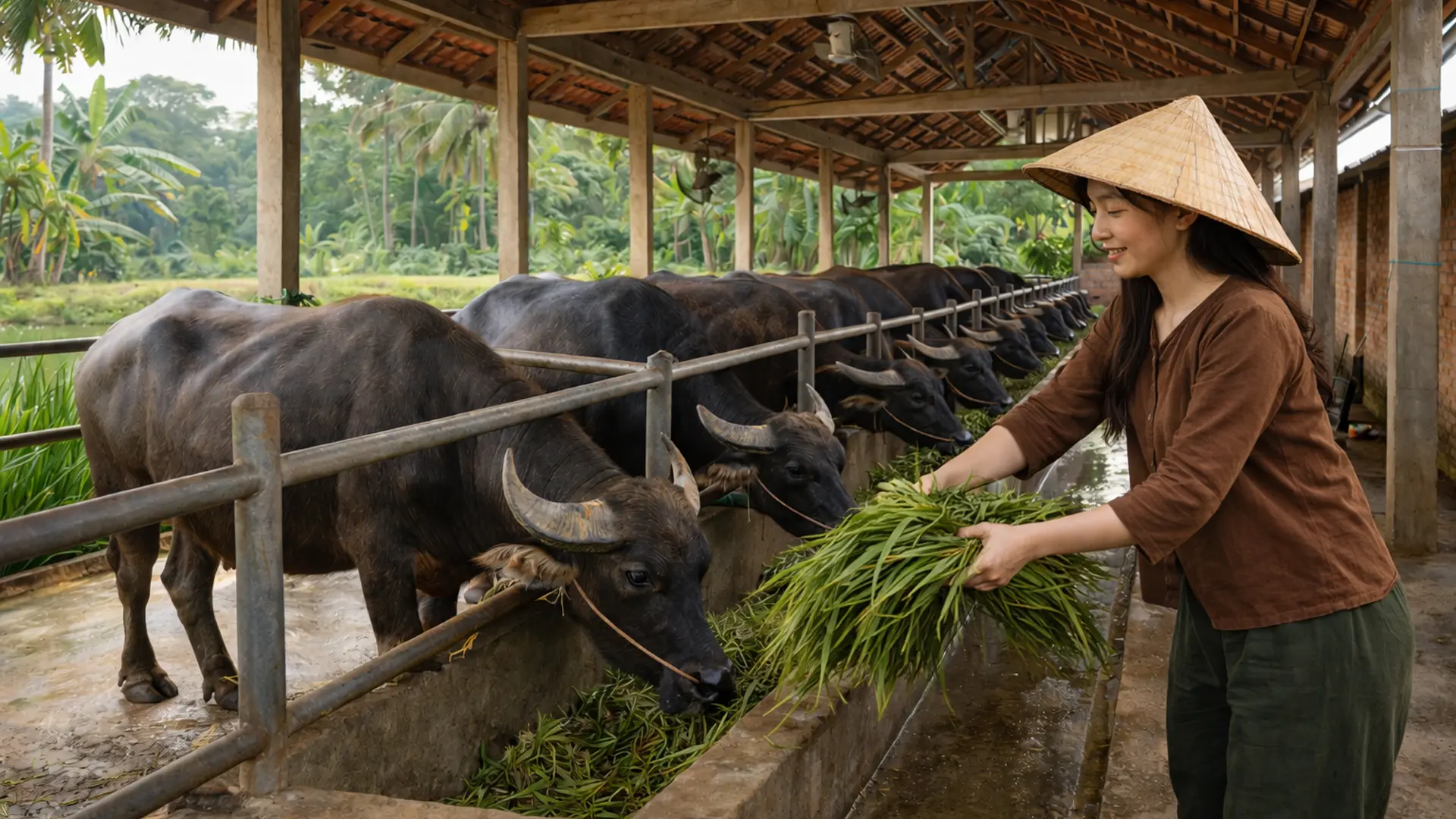 Thiết kế chuồng trại phù hợp khí hậu nóng ẩm là bước quan trọng để nâng cao hiệu quả chăn nuôi trâu.