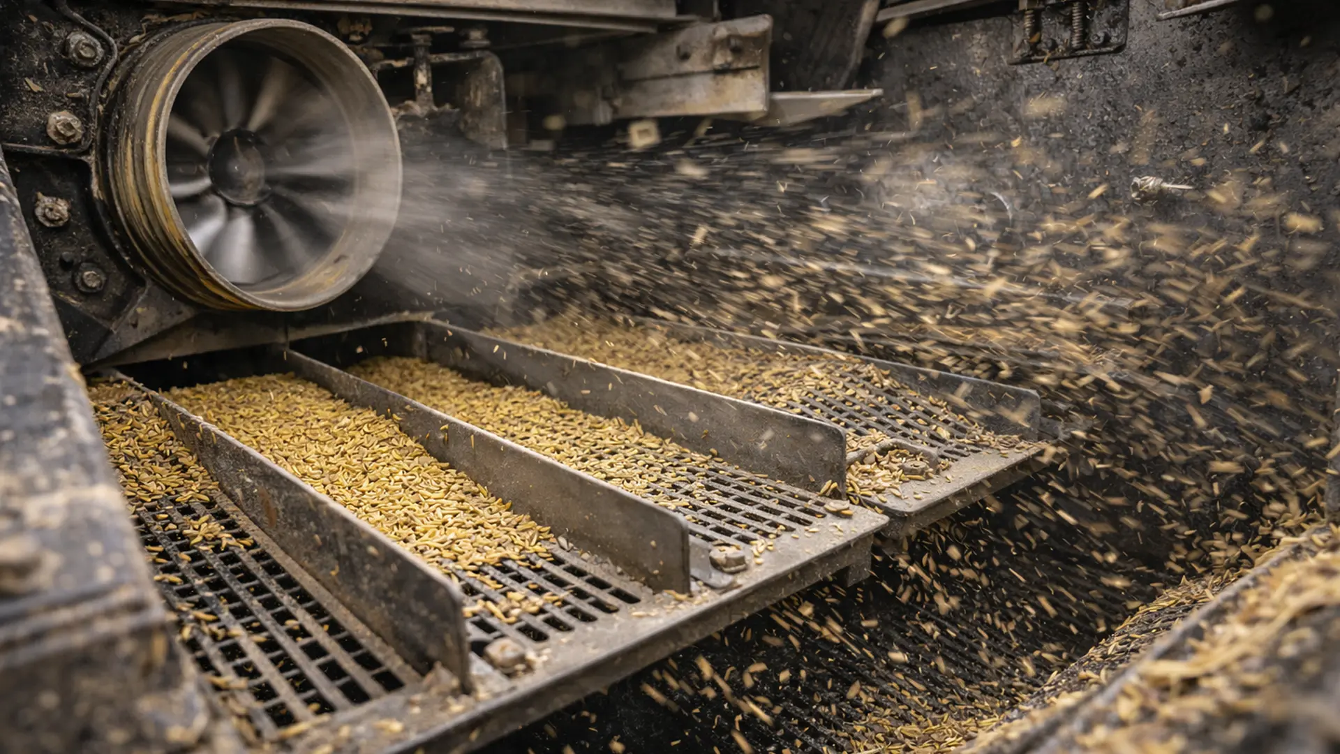 Hệ thống sàng và quạt chính là "lá phổi" của máy gặt đập liên hợp.