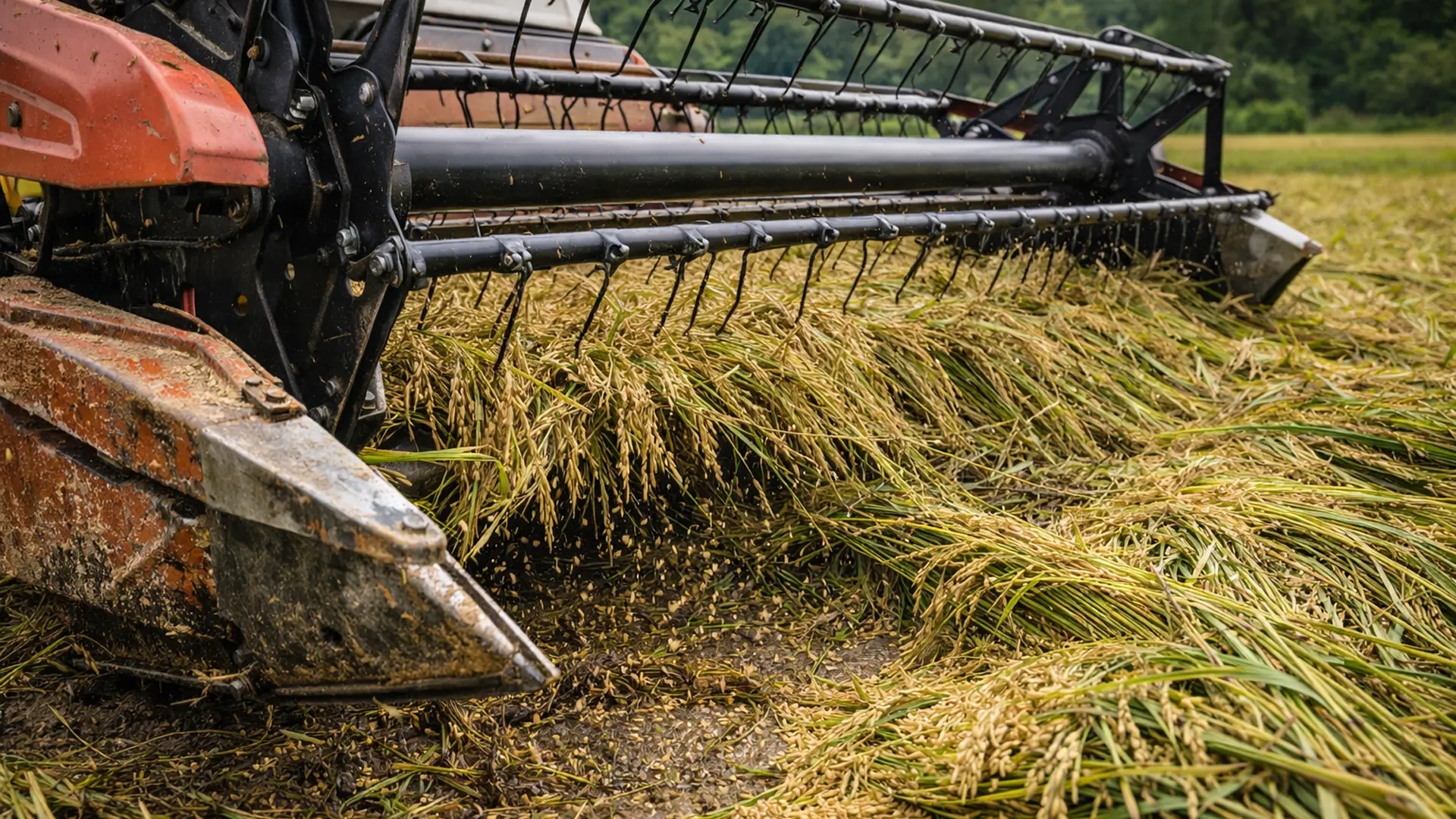 Bộ phận cắt là điểm khởi đầu của toàn bộ chu trình cắt - tuốt - sàng - làm sạch.