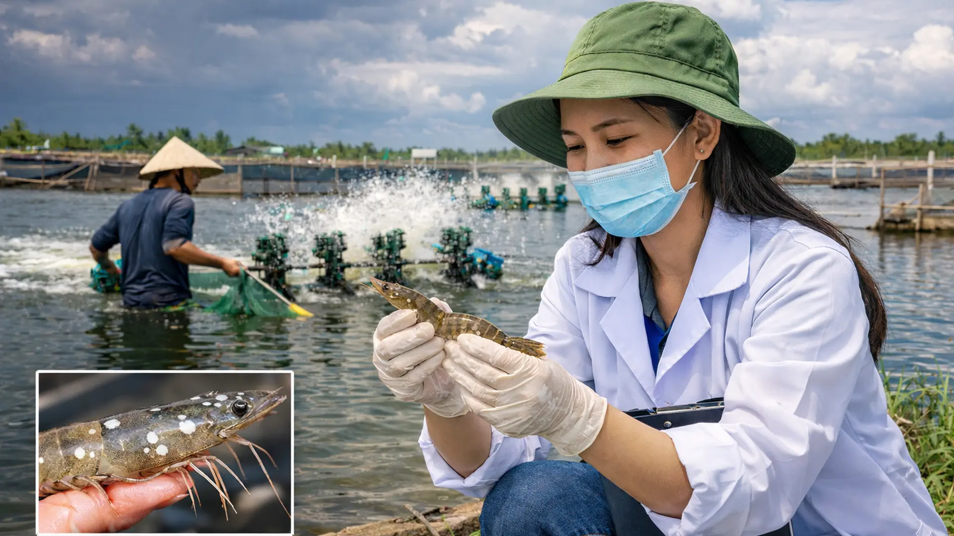 Nguy cơ bệnh đốm trắng trên tôm nuôi gia tăng.