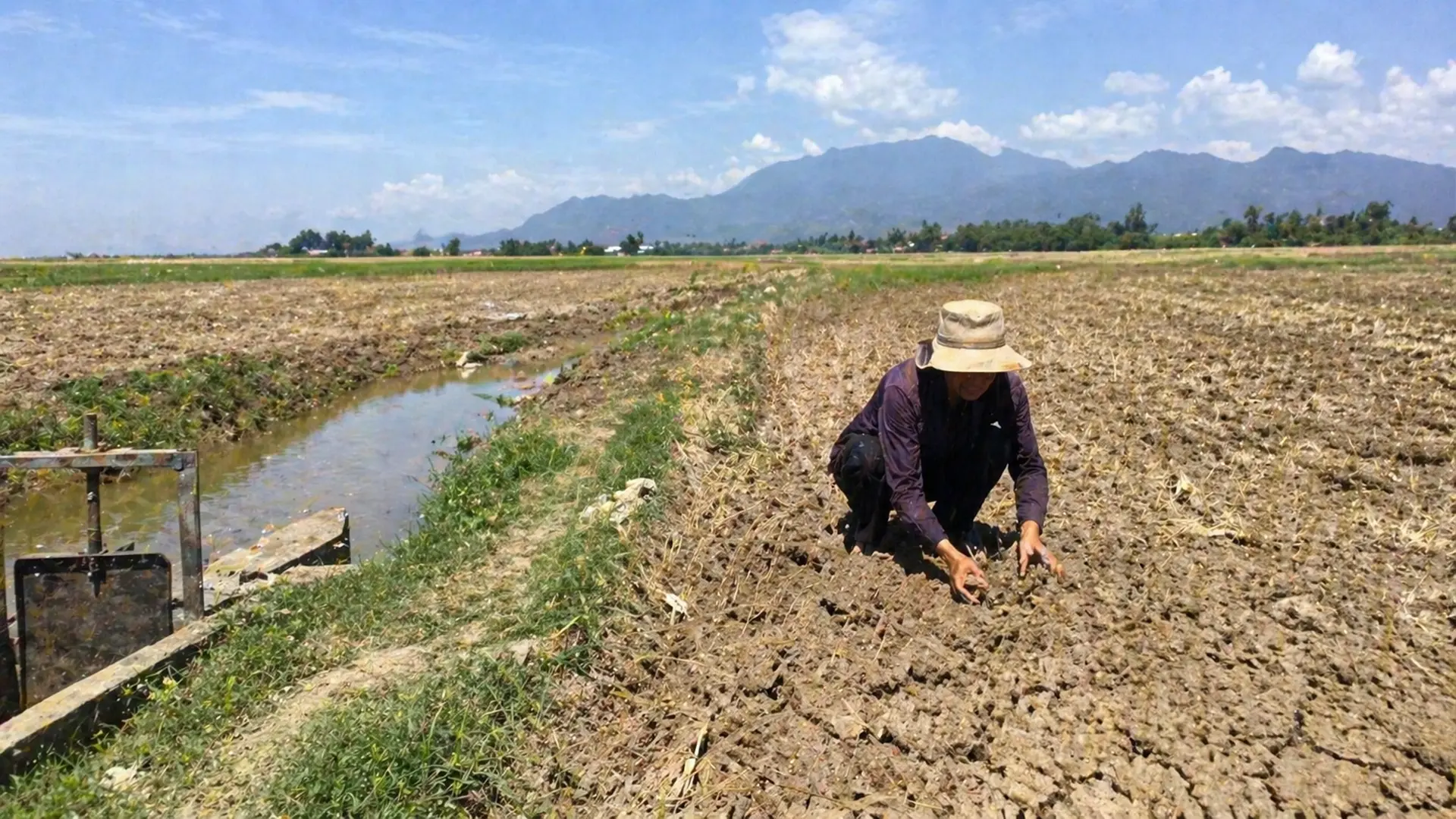 Nắng nóng kéo dài và áp lực thiếu nước tưới cho cây lúa.
