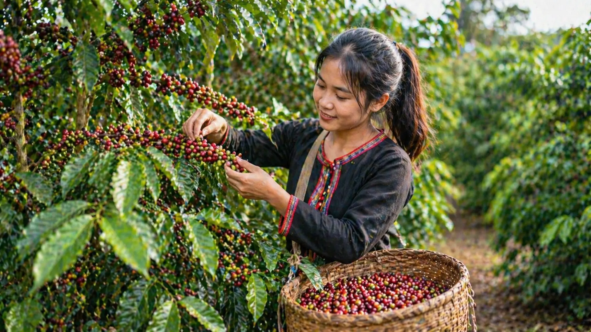 Thu hoạch cà phê.