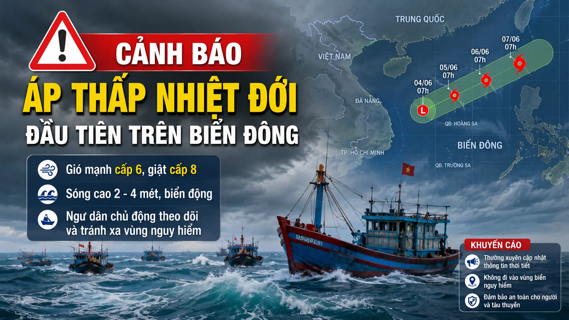 Áp thấp nhiệt đới đầu tiên trên Biển Đông xuất hiện.
